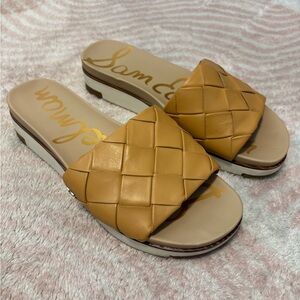 Sam Edelman Woven Tan Slide Sandals